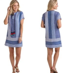 Vineyard Vines 100 Linen Tunic Stripe Mix Tassel Shift Dress Womens Size 4
